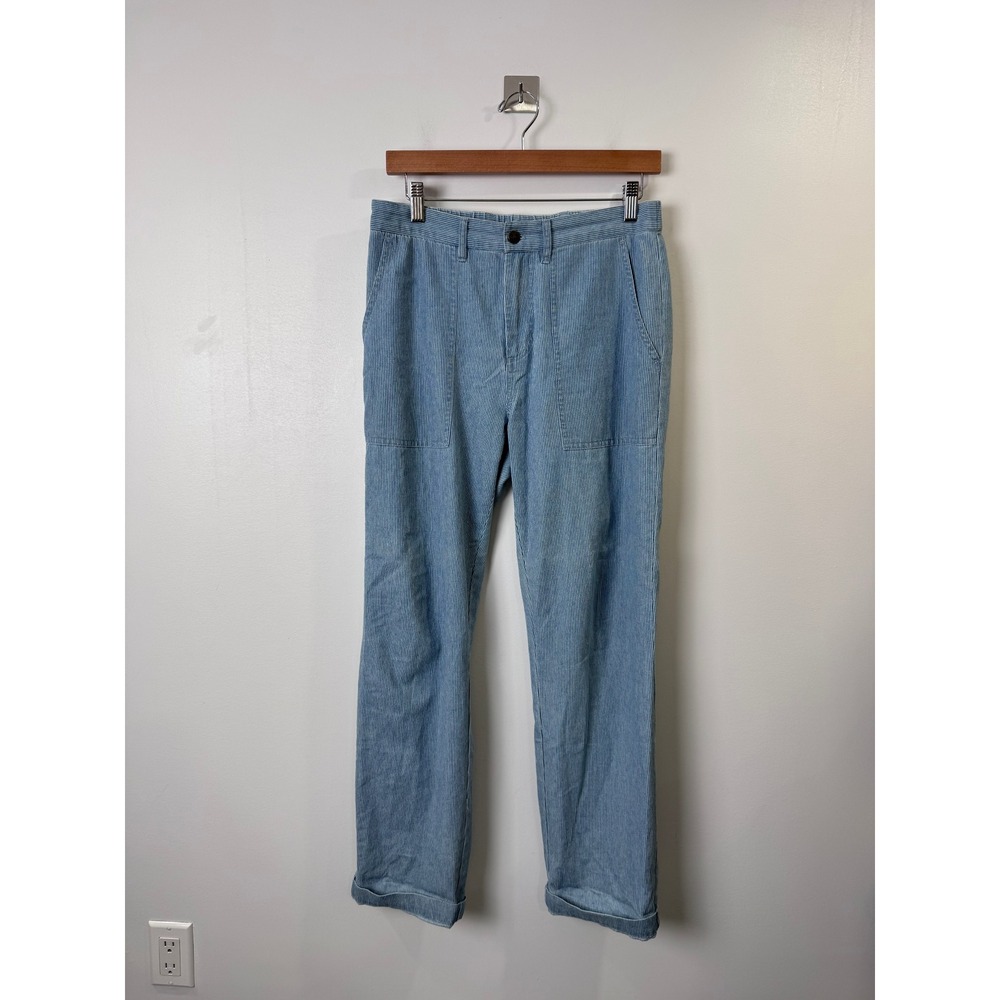 Quaker Marine Supply Men Blue Seersucker Stripe Cotton Patch Pocket Pants Small